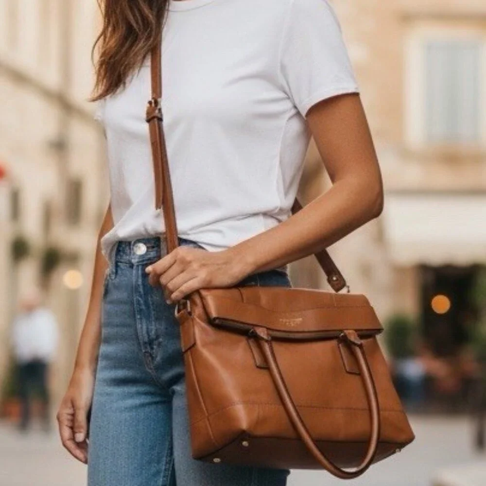 Kate Spade Cobble Hill Little Minka WKRU1251 Saddle Brown Leather Satchel Crossb